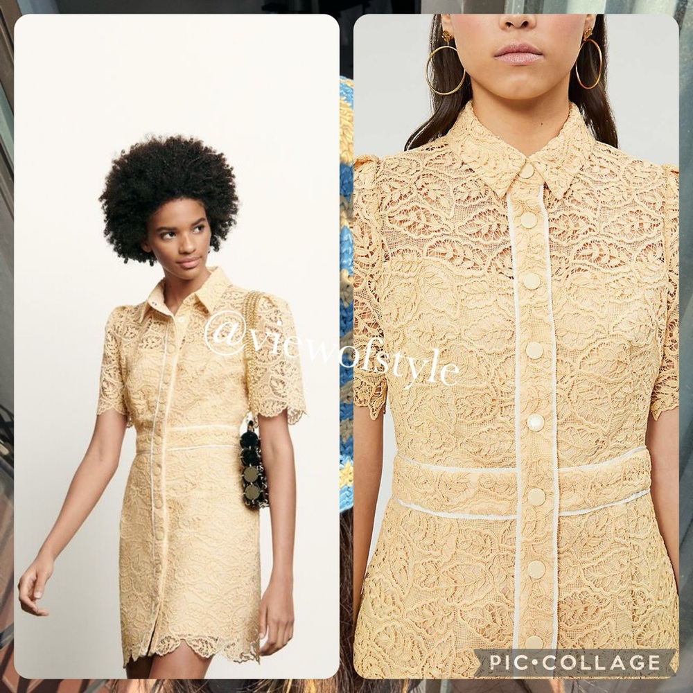 Sandro Live Embroidered-floral Lace Mini Dress in Yellow
